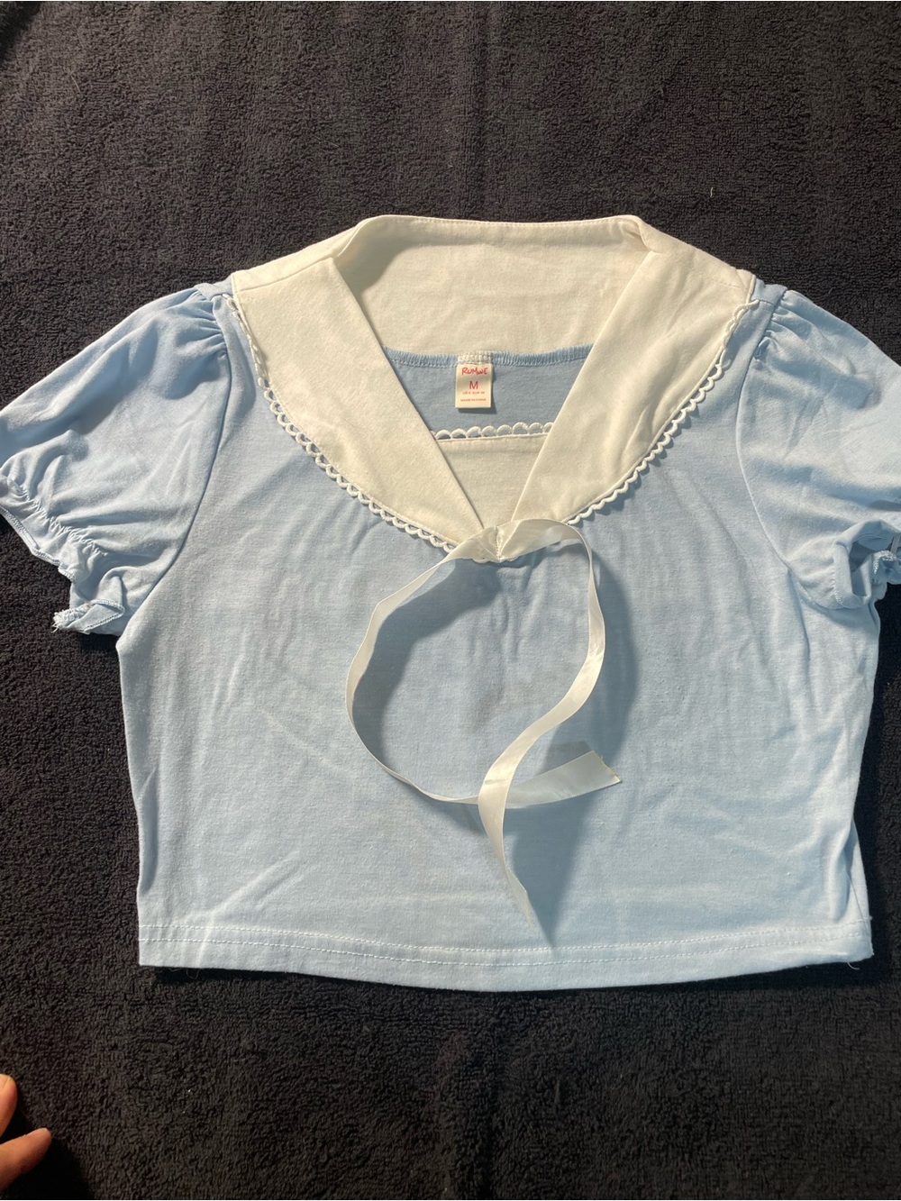 ROMWE Light Blue Crop Top with White Sailor Collar